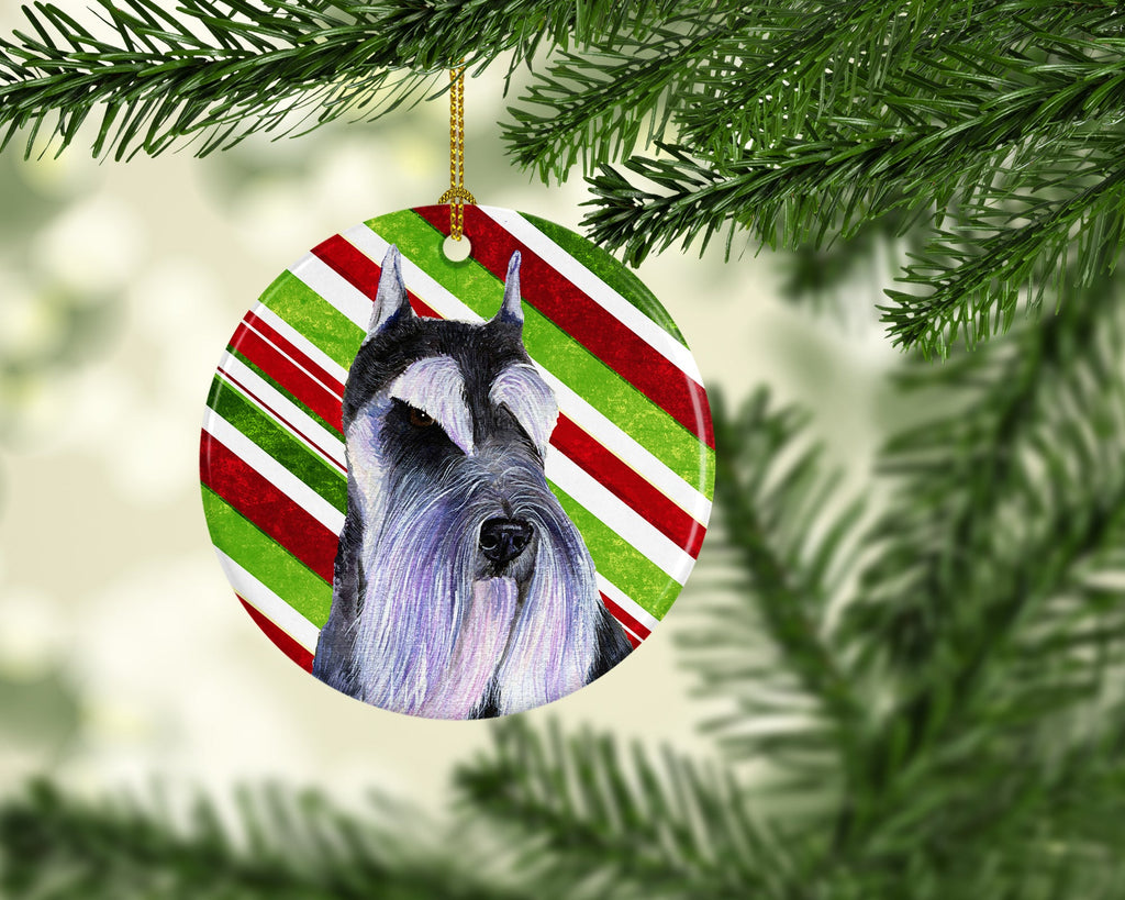 Schnauzer Candy Cane Holiday Christmas Ceramic Ornament Christmas Tree Hanging Decorations for Home Christmas Holiday, Party, Gift, 3 in, Multicolor