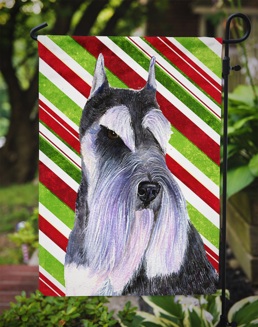 Schnauzer Candy Cane Holiday Christmas Garden Flag Mailbox Decorative Yard Banner Outside Patio Artwork for Flower Beds, Garden Size, Multicolor