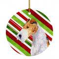 Fox Terrier Candy Cane Holiday Christmas Ceramic Ornament Christmas Tree Hanging Decorations for Home Christmas Holiday, Party, Gift, 3 in, Multicolor