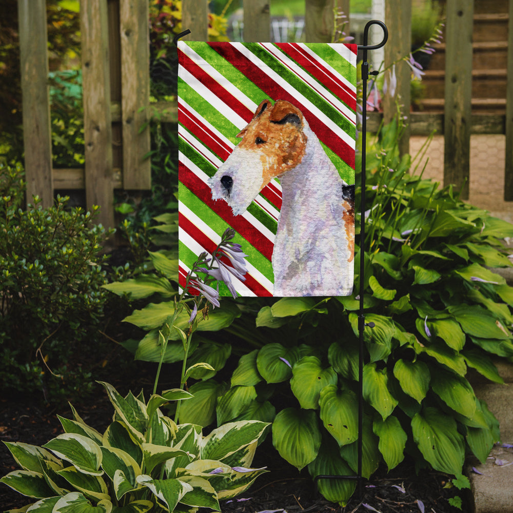 Fox Terrier Candy Cane Holiday Christmas Garden Flag Mailbox Decorative Yard Banner Outside Patio Artwork for Flower Beds, Garden Size, Multicolor