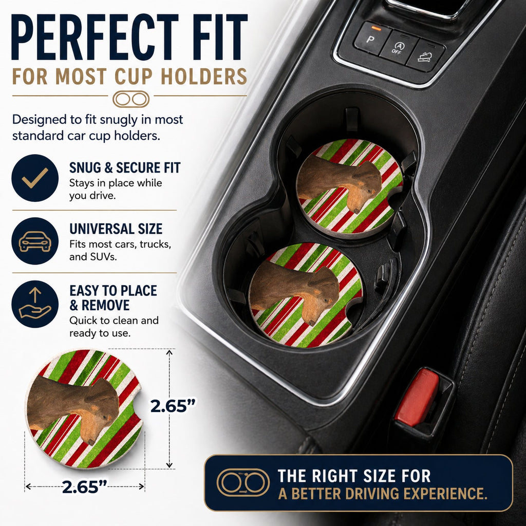 Doberman Candy Cane Holiday Christmas Set of 2 Cup Holder Car Coasters Absorbent Round Sandstone Coasters Gifts for Men or Women, 2.5, Multicolor