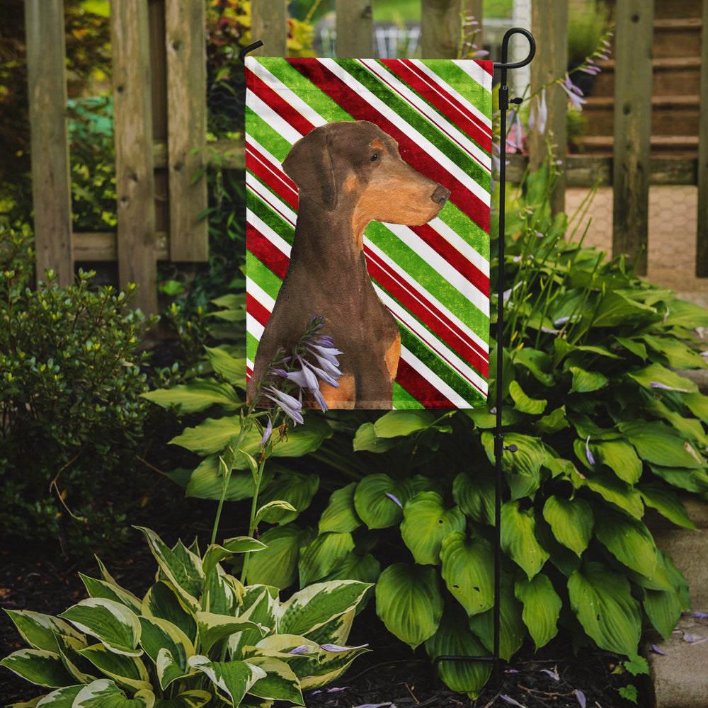 Doberman Candy Cane Holiday Christmas Garden Flag Mailbox Decorative Yard Banner Outside Patio Artwork for Flower Beds, Garden Size, Multicolor