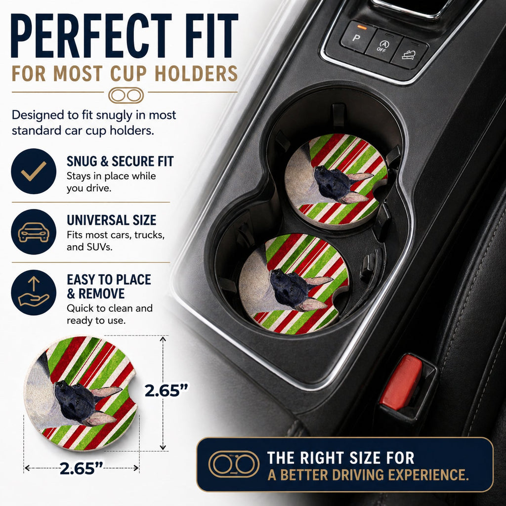 Rat Terrier Candy Cane Holiday Christmas Set of 2 Cup Holder Car Coasters Absorbent Round Sandstone Coasters Gifts for Men or Women, 2.5, Multicolor