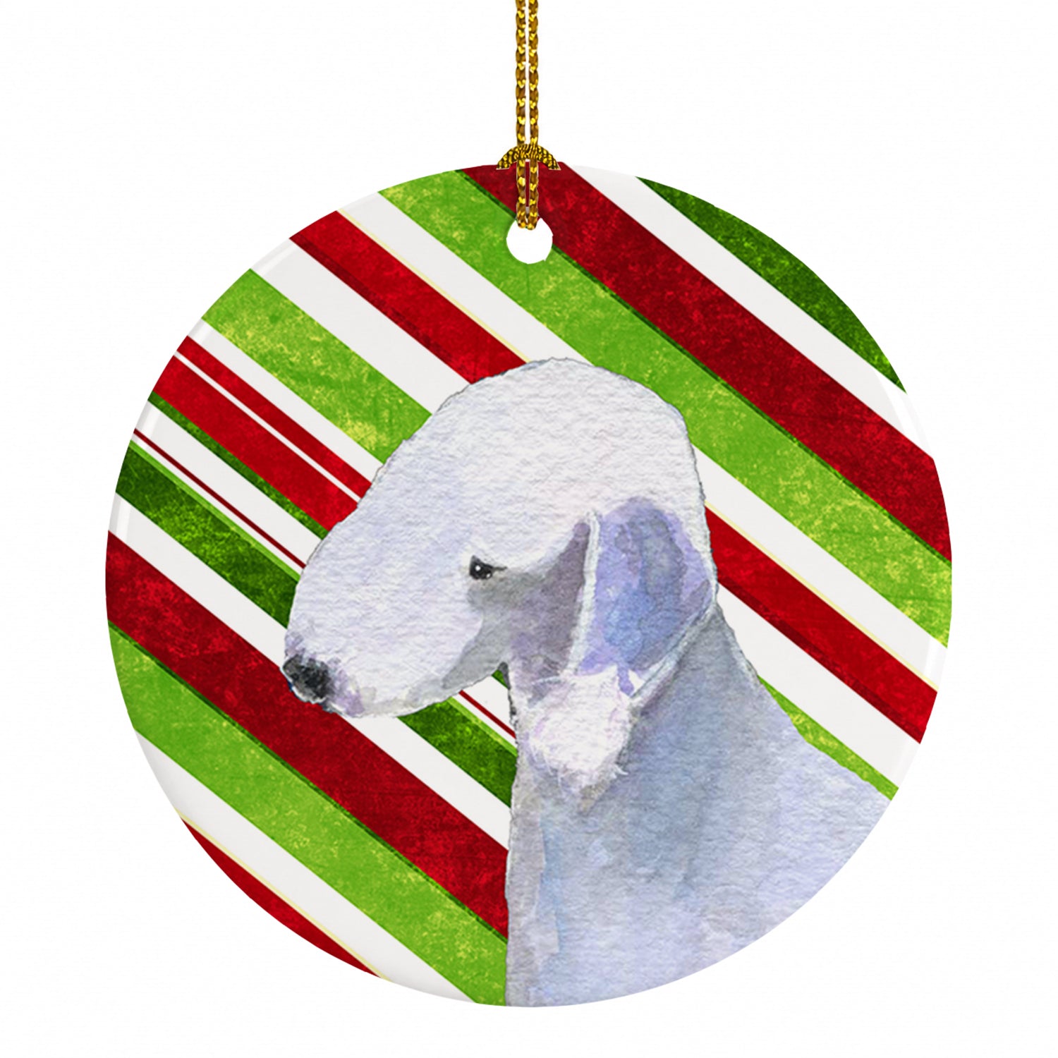 Bedlington Terrier Candy Cane Holiday Christmas Ceramic Ornament Christmas Tree Hanging Decorations for Home Christmas Holiday, Party, Gift, 3 in, Multicolor
