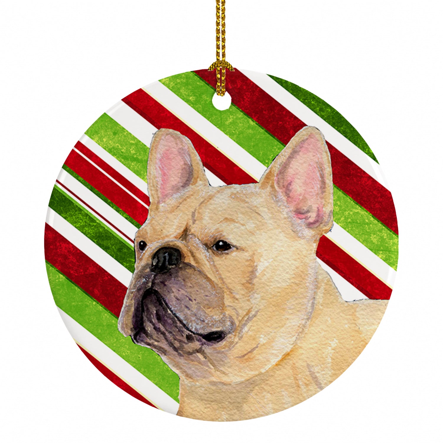 French Bulldog Candy Cane Holiday Christmas Ceramic Ornament Christmas Tree Hanging Decorations for Home Christmas Holiday, Party, Gift, 3 in, Multicolor
