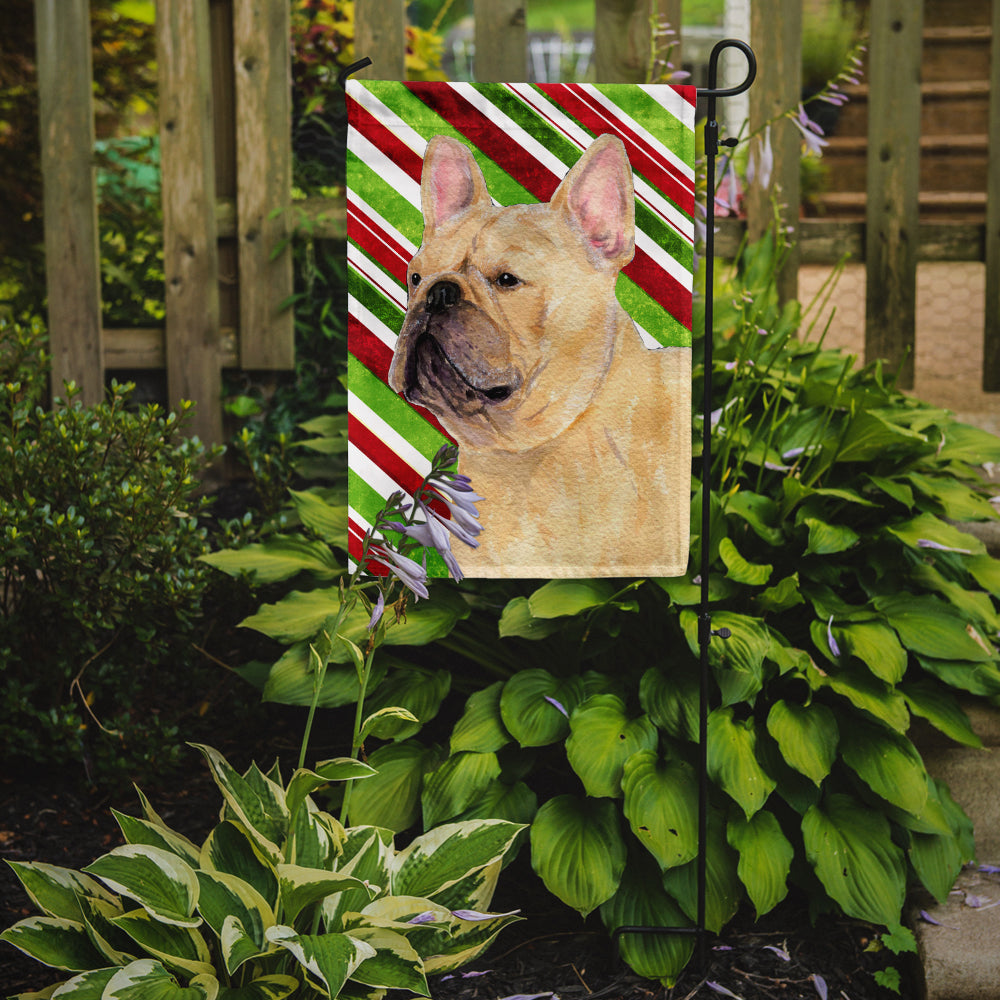 French Bulldog Candy Cane Holiday Christmas Garden Flag Mailbox Decorative Yard Banner Outside Patio Artwork for Flower Beds, Garden Size, Multicolor