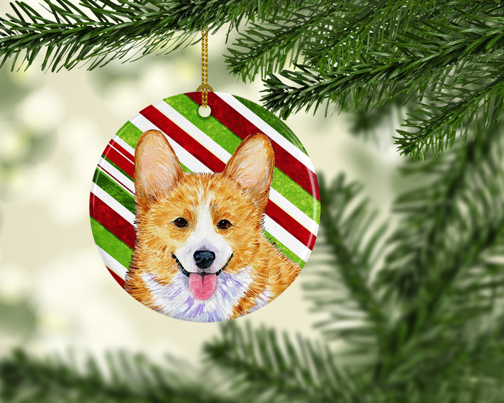 Corgi Candy Cane Holiday Christmas Ceramic Ornament Christmas Tree Hanging Decorations for Home Christmas Holiday, Party, Gift, 3 in, Multicolor