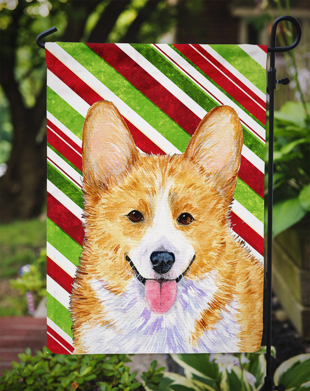 Corgi Candy Cane Holiday Christmas Garden Flag Mailbox Decorative Yard Banner Outside Patio Artwork for Flower Beds, Garden Size, Multicolor