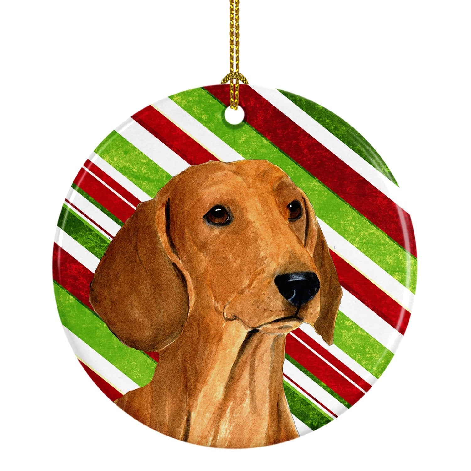 Dachshund Candy Cane Holiday Christmas Ceramic Ornament Christmas Tree Hanging Decorations for Home Christmas Holiday, Party, Gift, 3 in, Multicolor