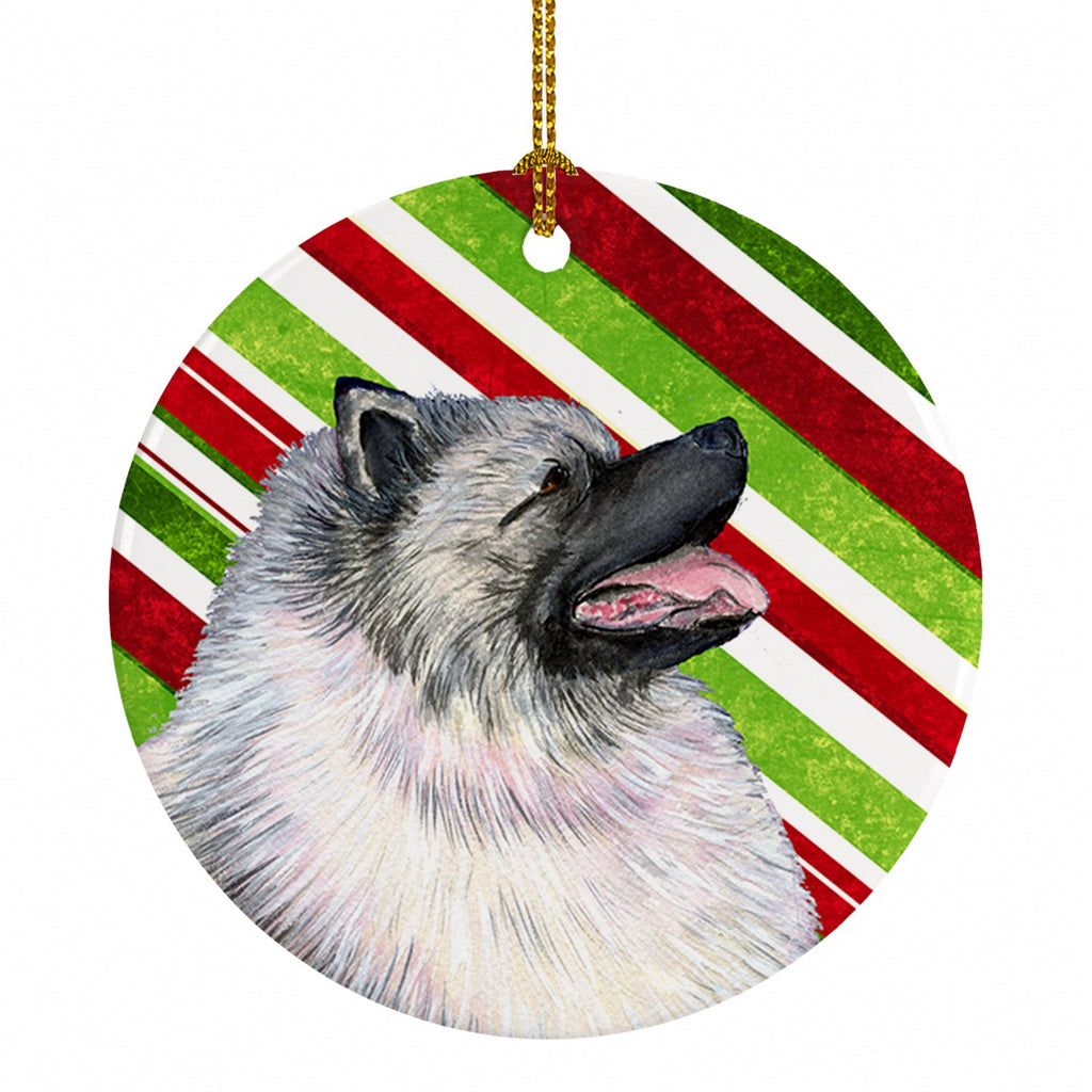 Keeshond Candy Cane Holiday Christmas Ceramic Ornament Christmas Tree Hanging Decorations for Home Christmas Holiday, Party, Gift, 3 in, Multicolor