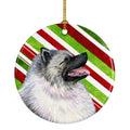 Keeshond Candy Cane Holiday Christmas Ceramic Ornament Christmas Tree Hanging Decorations for Home Christmas Holiday, Party, Gift, 3 in, Multicolor