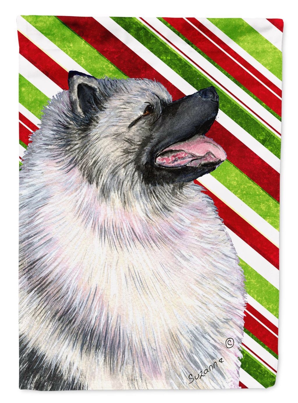 Keeshond Candy Cane Holiday Christmas Garden Flag Mailbox Decorative Yard Banner Outside Patio Artwork for Flower Beds, Garden Size, Multicolor