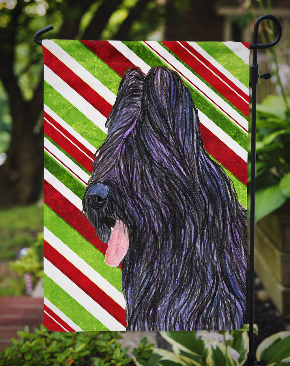 Briard Candy Cane Holiday Christmas Garden Flag Mailbox Decorative Yard Banner Outside Patio Artwork for Flower Beds, Garden Size, Multicolor