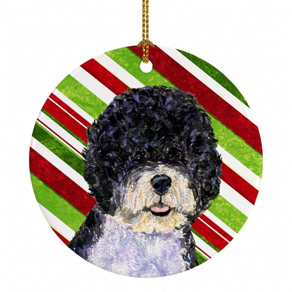 Portuguese Water Dog Candy Cane Holiday Christmas Ceramic Ornament Christmas Tree Hanging Decorations for Home Christmas Holiday, Party, Gift, 3 in, Multicolor