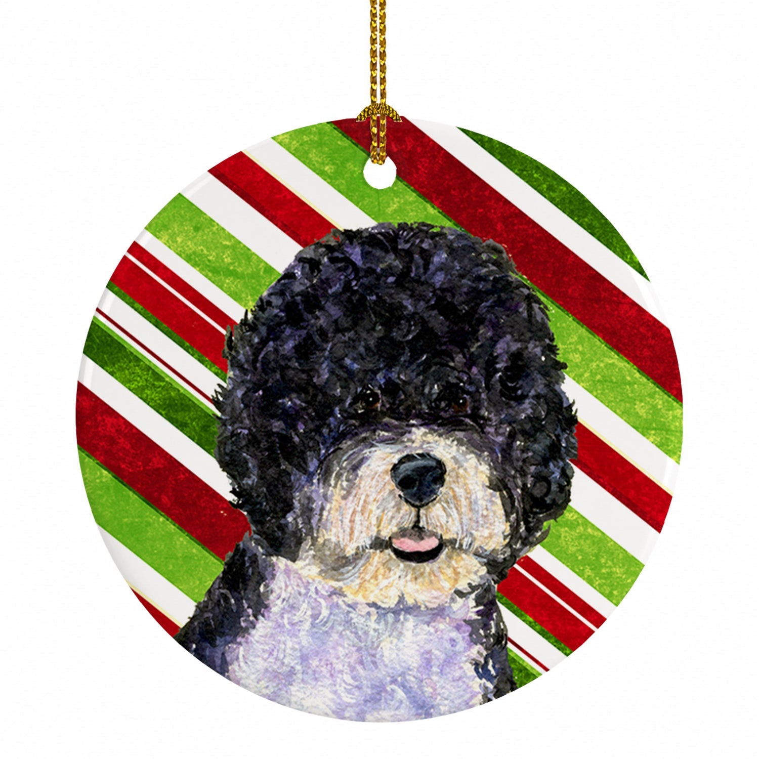 Portuguese Water Dog Candy Cane Holiday Christmas Ceramic Ornament Christmas Tree Hanging Decorations for Home Christmas Holiday, Party, Gift, 3 in, Multicolor