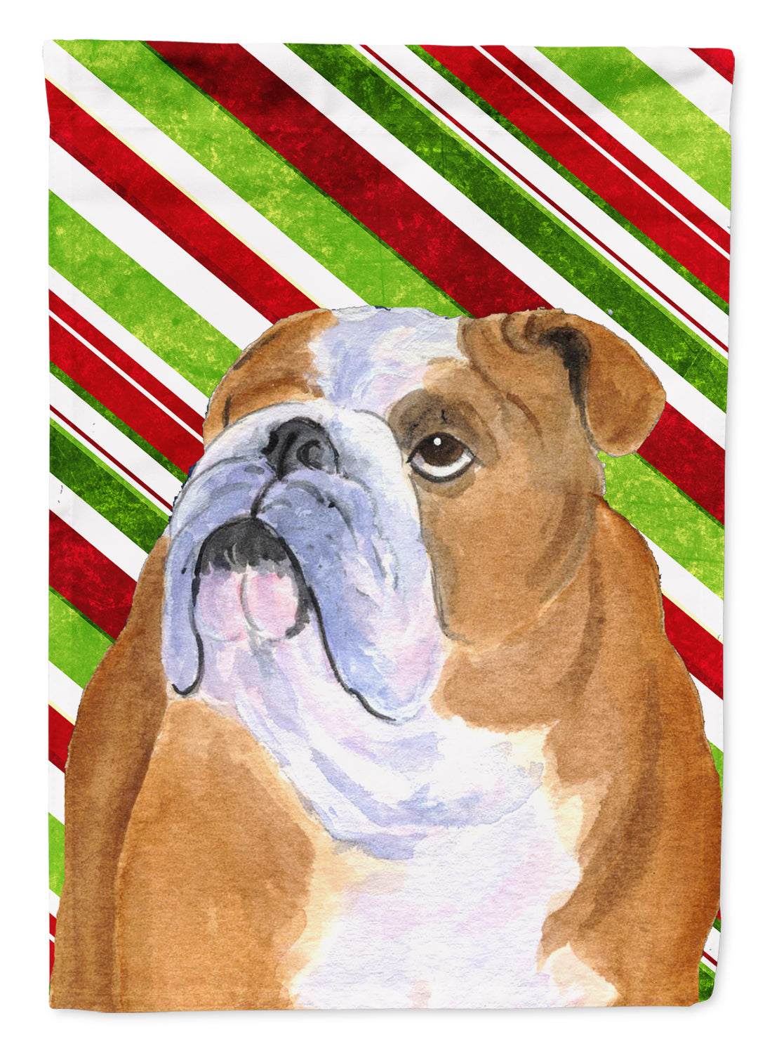 Bulldog English Candy Cane Holiday Christmas Garden Flag Mailbox Decorative Yard Banner Outside Patio Artwork for Flower Beds, Garden Size, Multicolor