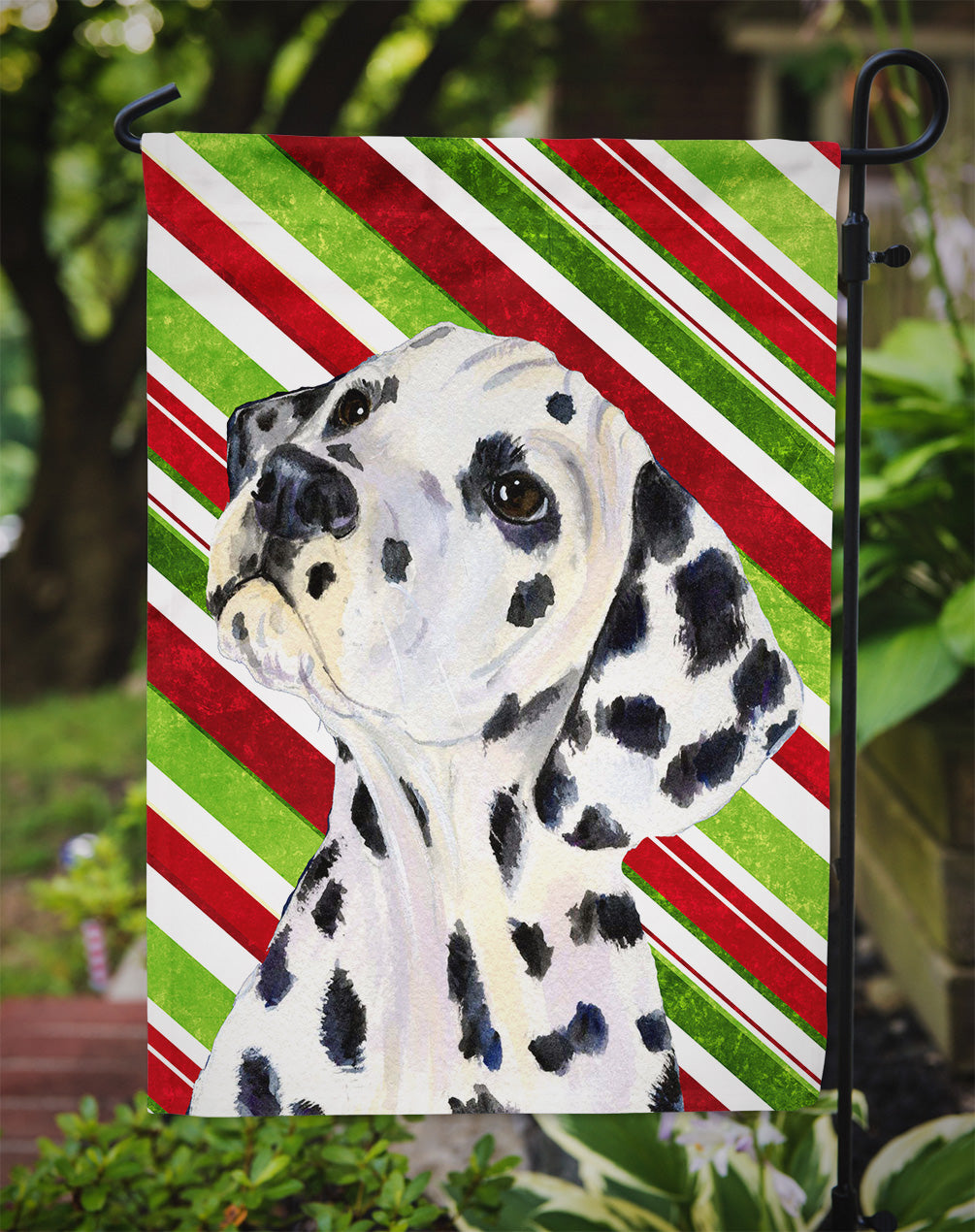 Dalmatian Candy Cane Holiday Christmas Garden Flag Mailbox Decorative Yard Banner Outside Patio Artwork for Flower Beds, Garden Size, Multicolor