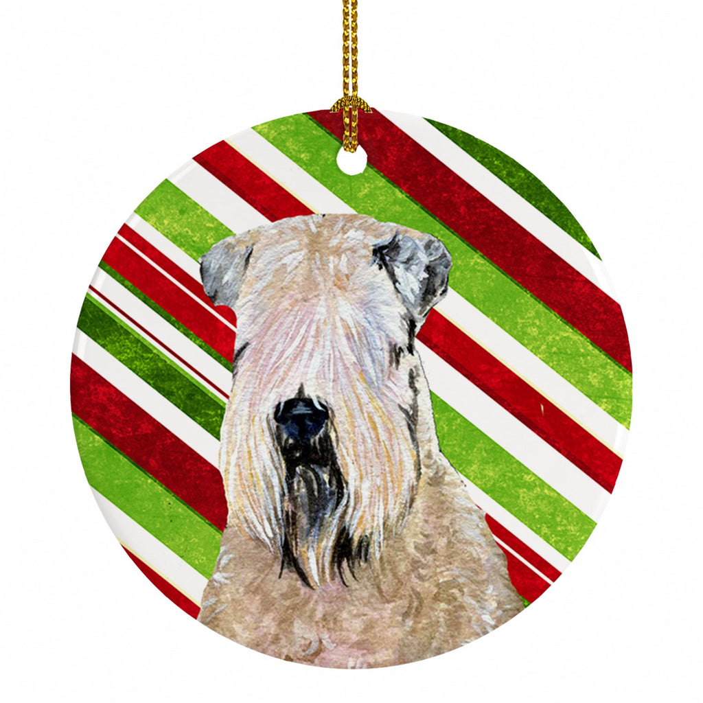 Wheaten Terrier Soft Coated Candy Cane Holiday Christmas Ceramic Ornament Christmas Tree Hanging Decorations for Home Christmas Holiday, Party, Gift, 3 in, Multicolor