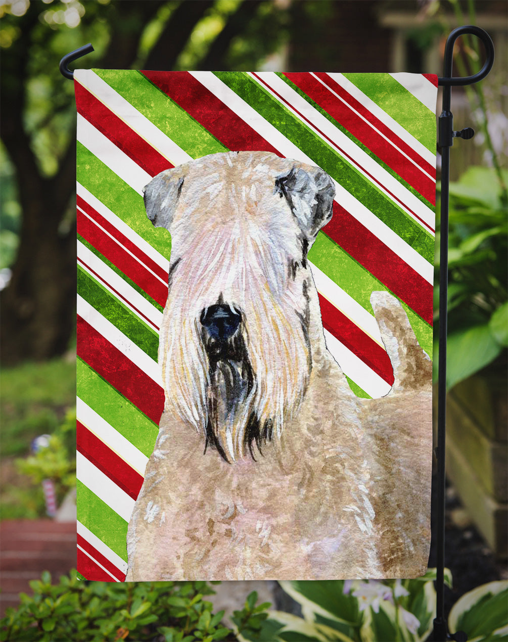 Wheaten Terrier Soft Coated Candy Cane Holiday Christmas Garden Flag Mailbox Decorative Yard Banner Outside Patio Artwork for Flower Beds, Garden Size, Multicolor