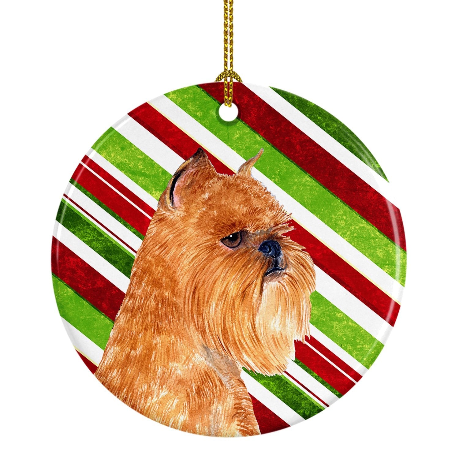 Brussels Griffon Candy Cane Holiday Christmas Ceramic Ornament Christmas Tree Hanging Decorations for Home Christmas Holiday, Party, Gift, 3 in, Multicolor