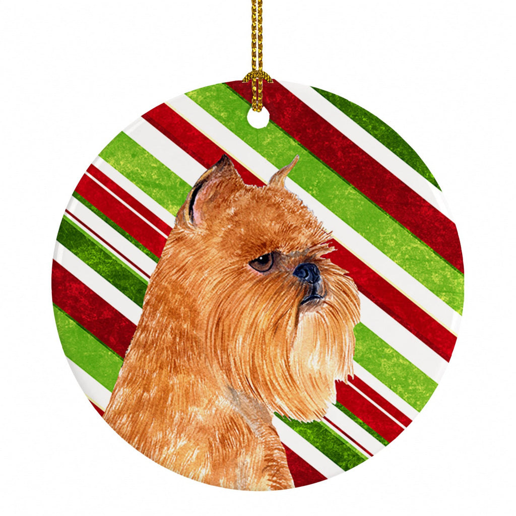 Brussels Griffon Candy Cane Holiday Christmas Ceramic Ornament Christmas Tree Hanging Decorations for Home Christmas Holiday, Party, Gift, 3 in, Multicolor
