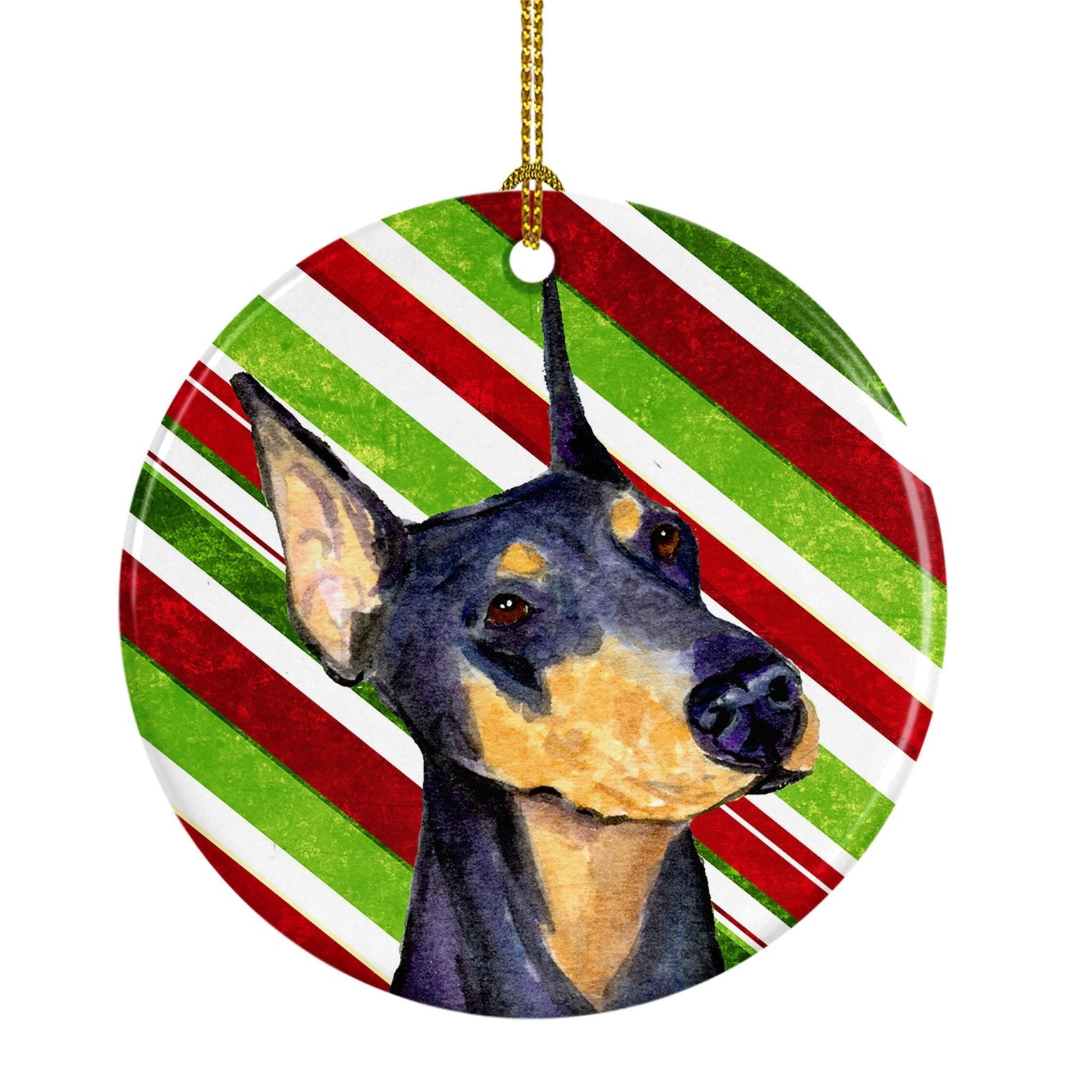 Doberman Candy Cane Holiday Christmas Ceramic Ornament Christmas Tree Hanging Decorations for Home Christmas Holiday, Party, Gift, 3 in, Multicolor