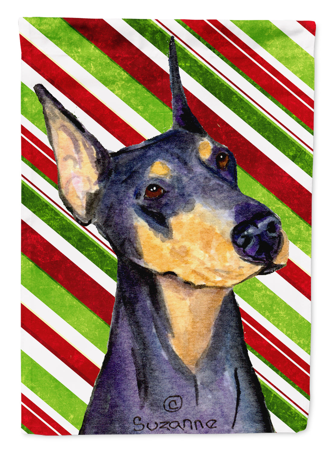 Doberman Candy Cane Holiday Christmas Garden Flag Mailbox Decorative Yard Banner Outside Patio Artwork for Flower Beds, Garden Size, Multicolor
