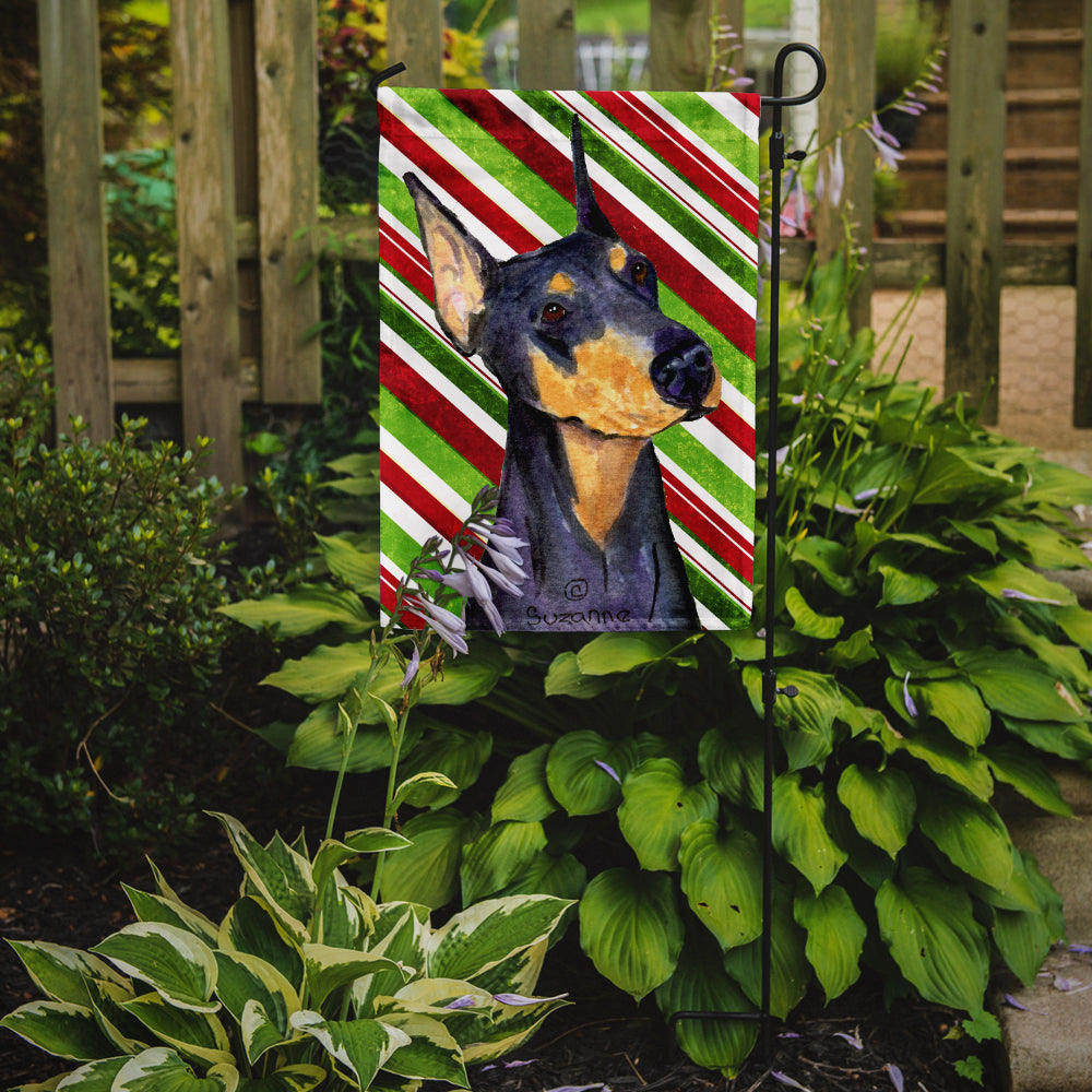Doberman Candy Cane Holiday Christmas Garden Flag Mailbox Decorative Yard Banner Outside Patio Artwork for Flower Beds, Garden Size, Multicolor