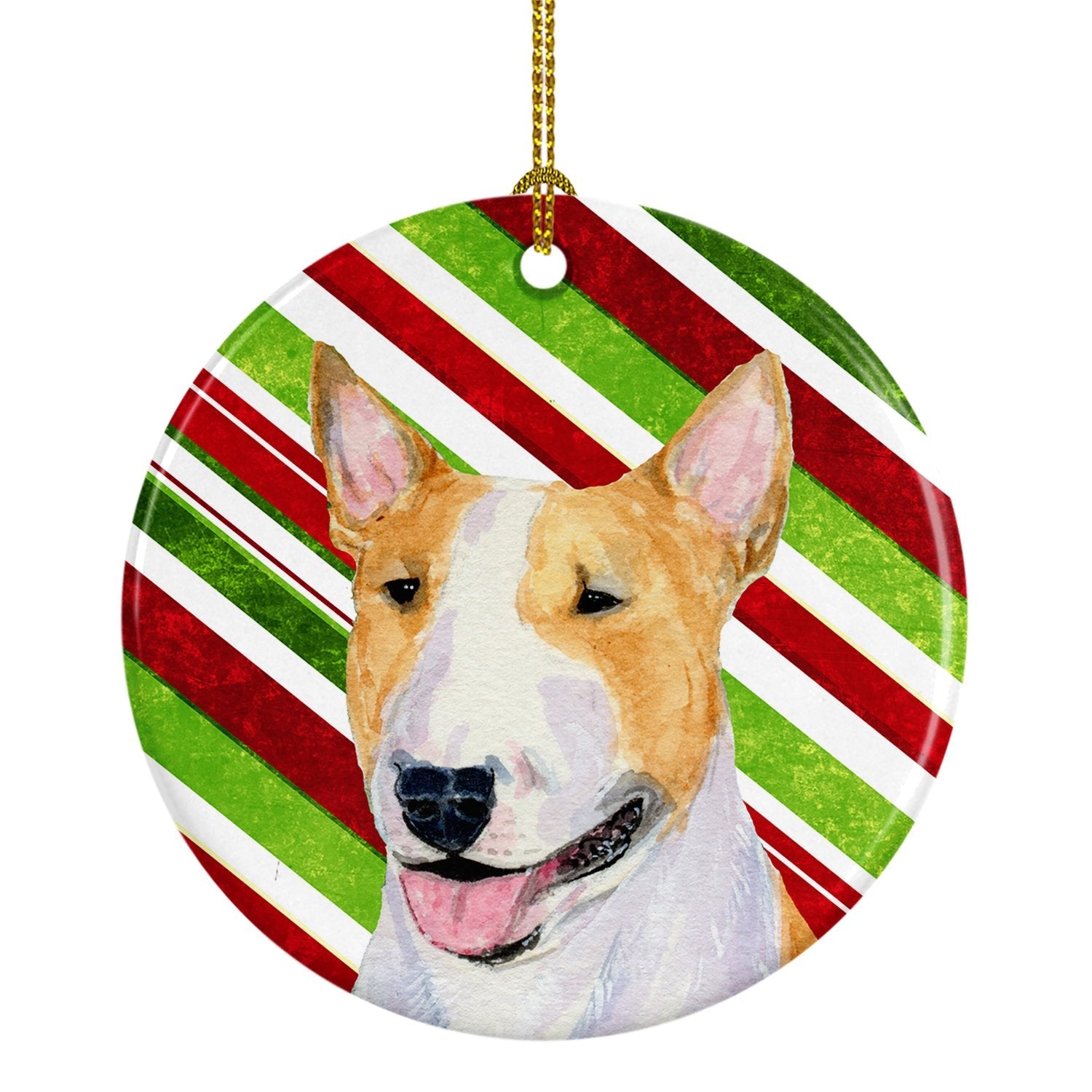 Bull Terrier Candy Cane Holiday Christmas Ceramic Ornament Christmas Tree Hanging Decorations for Home Christmas Holiday, Party, Gift, 3 in, Multicolor