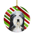 Bearded Collie Candy Cane Holiday Christmas Ceramic Ornament Christmas Tree Hanging Decorations for Home Christmas Holiday, Party, Gift, 3 in, Multicolor
