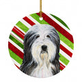 Bearded Collie Candy Cane Holiday Christmas Ceramic Ornament Christmas Tree Hanging Decorations for Home Christmas Holiday, Party, Gift, 3 in, Multicolor