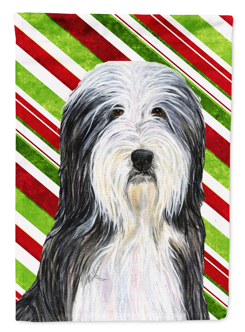Bearded Collie Candy Cane Holiday Christmas Garden Flag Mailbox Decorative Yard Banner Outside Patio Artwork for Flower Beds, Garden Size, Multicolor
