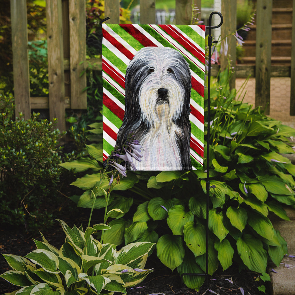 Bearded Collie Candy Cane Holiday Christmas Garden Flag Mailbox Decorative Yard Banner Outside Patio Artwork for Flower Beds, Garden Size, Multicolor