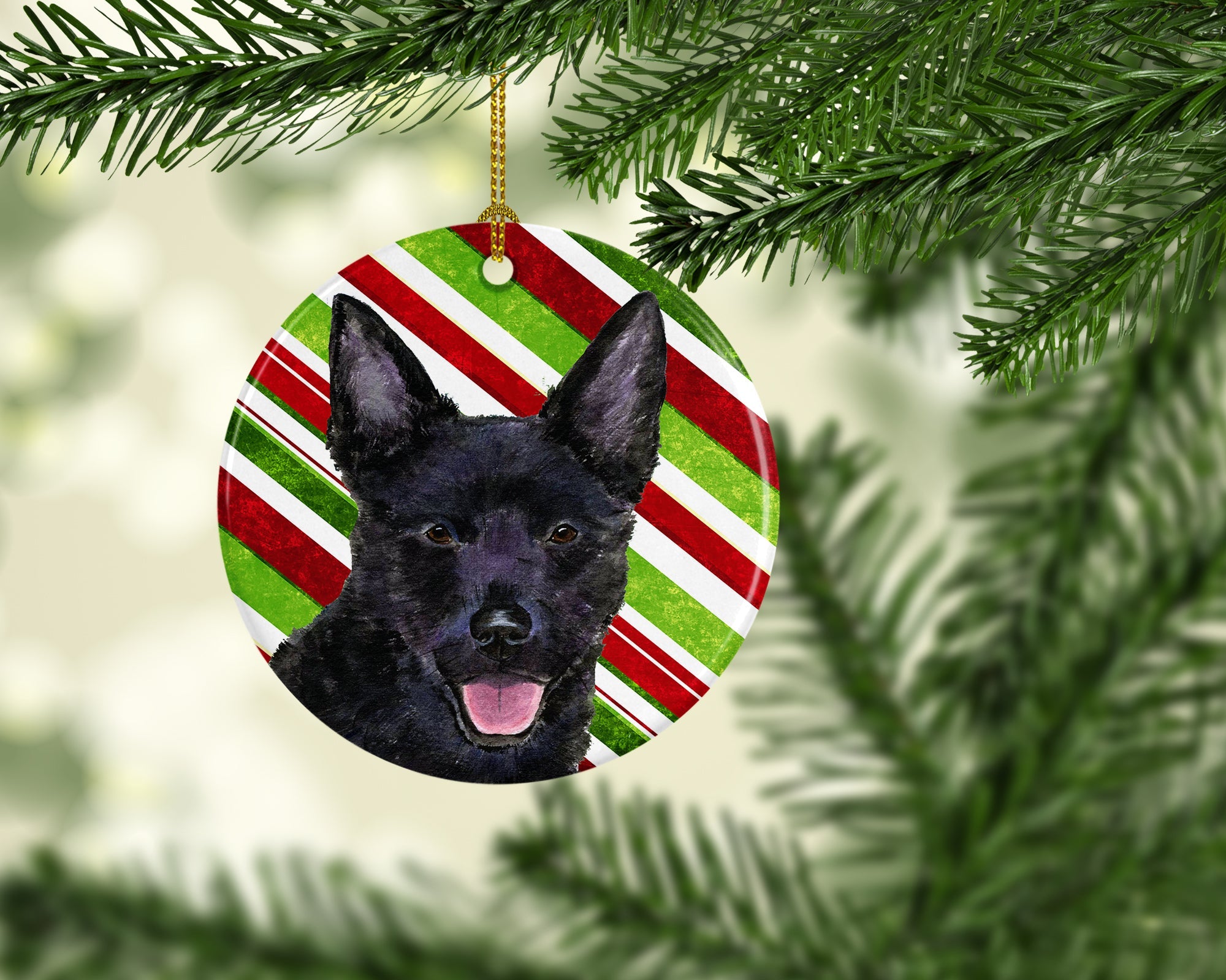 Australian Kelpie Candy Cane Holiday Christmas Ceramic Ornament Christmas Tree Hanging Decorations for Home Christmas Holiday, Party, Gift, 3 in, Multicolor