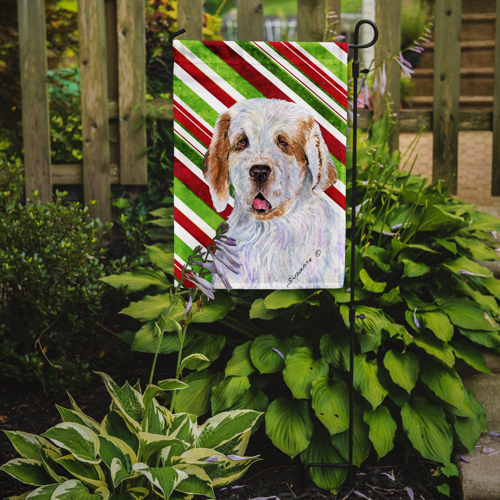 Clumber Spaniel Candy Cane Holiday Christmas Garden Flag Mailbox Decorative Yard Banner Outside Patio Artwork for Flower Beds, Garden Size, Multicolor