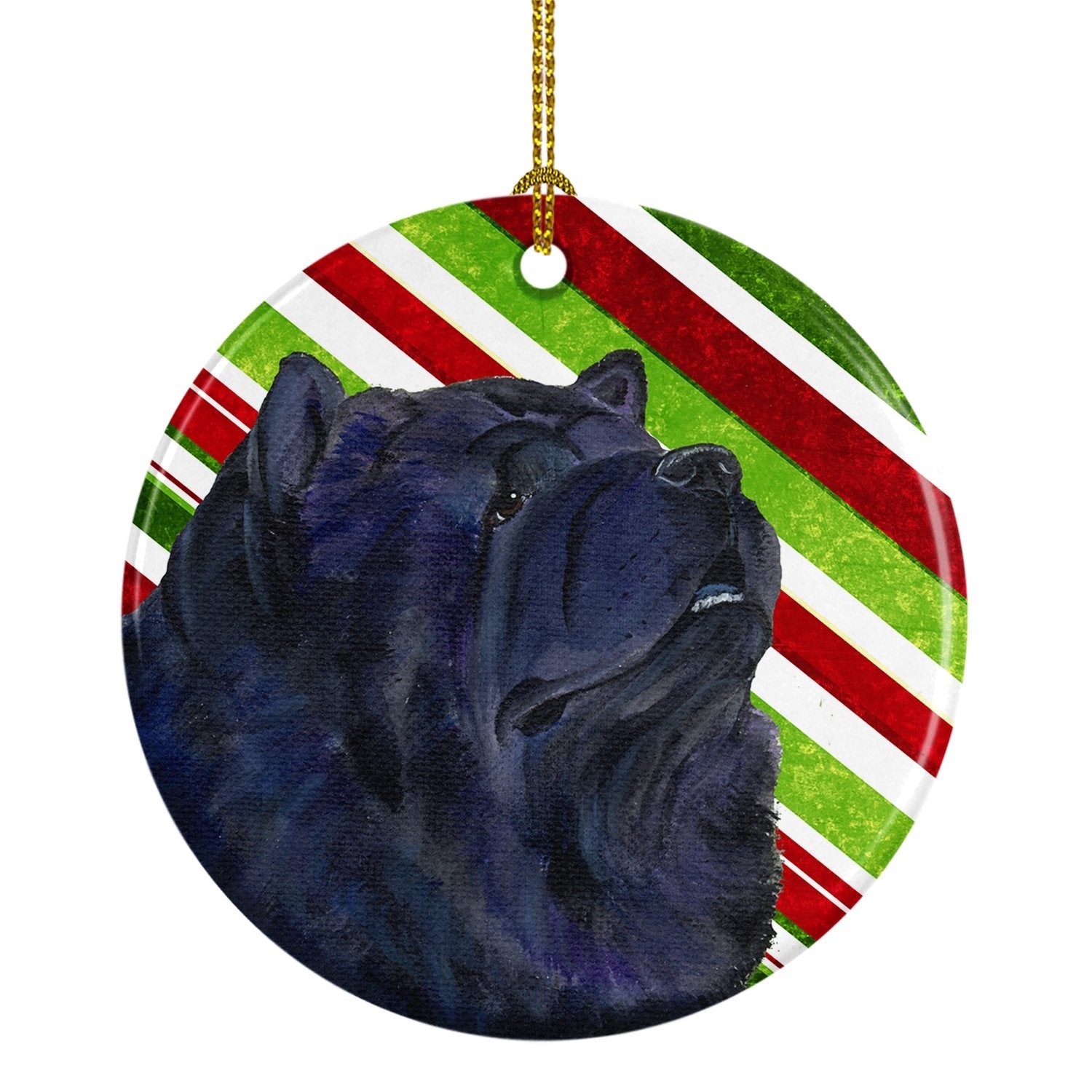 Chow Chow Candy Cane Holiday Christmas Ceramic Ornament Christmas Tree Hanging Decorations for Home Christmas Holiday, Party, Gift, 3 in, Multicolor