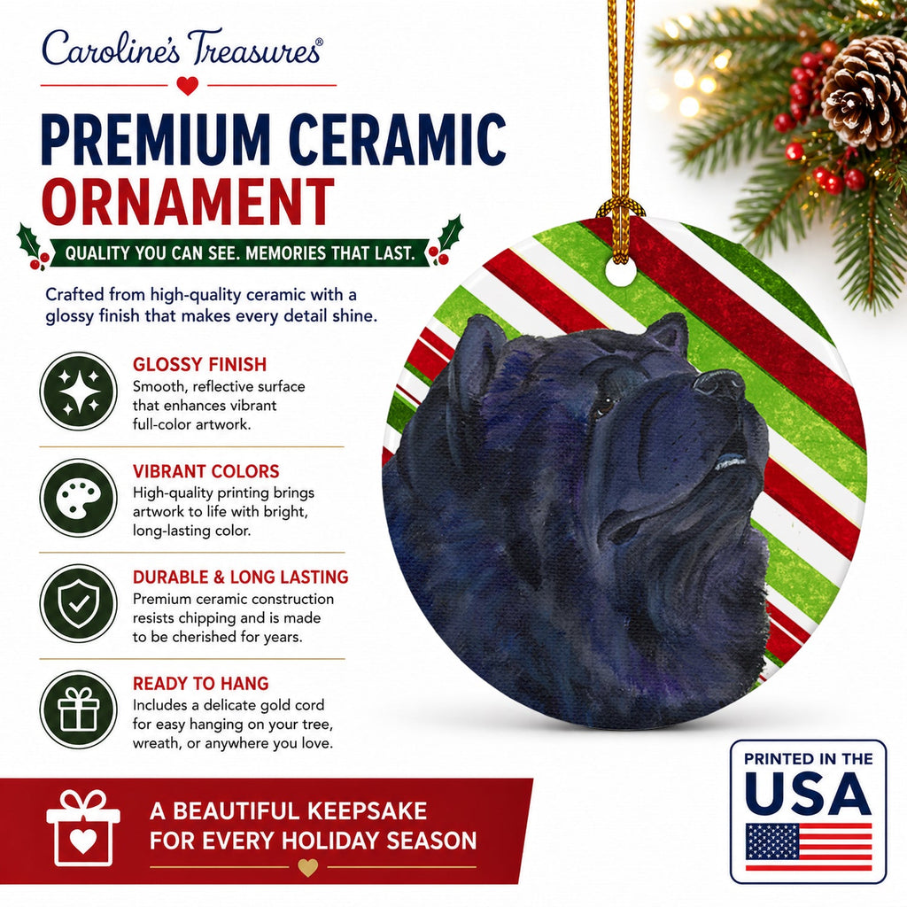 Chow Chow Candy Cane Holiday Christmas Ceramic Ornament Christmas Tree Hanging Decorations for Home Christmas Holiday, Party, Gift, 3 in, Multicolor