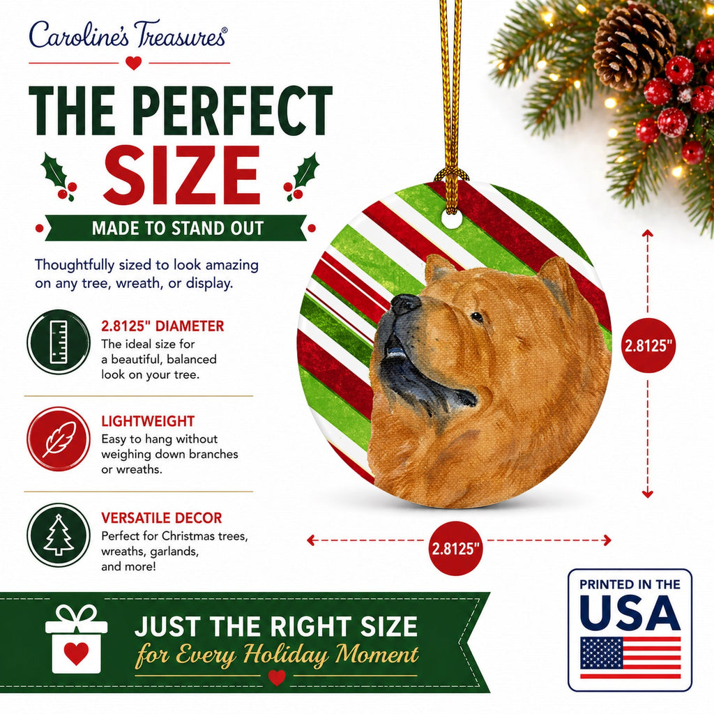 Chow Chow Candy Cane Holiday Christmas Ceramic Ornament Christmas Tree Hanging Decorations for Home Christmas Holiday, Party, Gift, 3 in, Multicolor