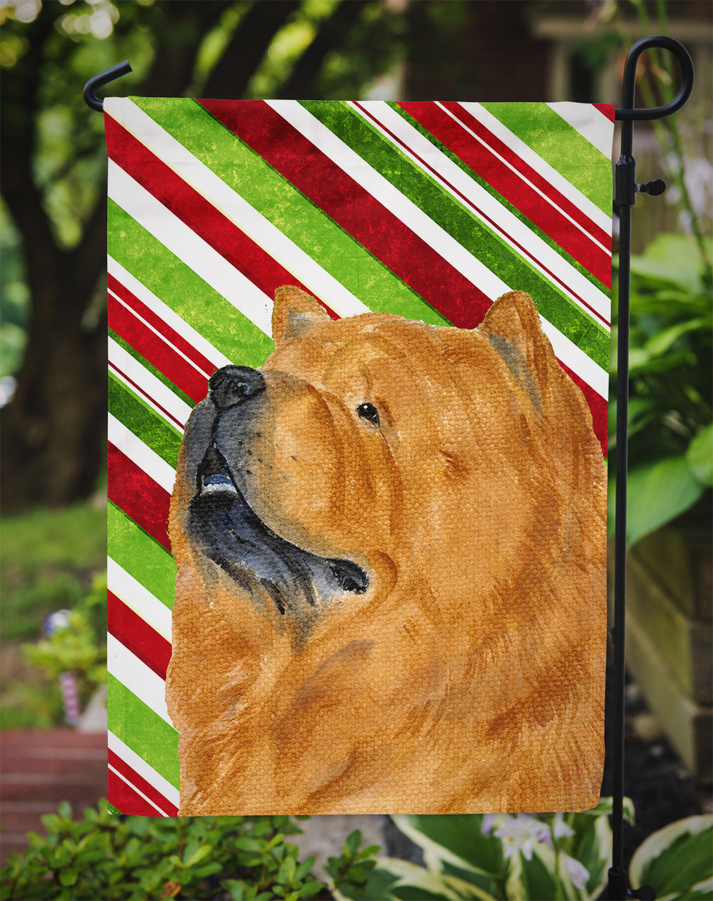 Chow Chow Candy Cane Holiday Christmas Garden Flag Mailbox Decorative Yard Banner Outside Patio Artwork for Flower Beds, Garden Size, Multicolor