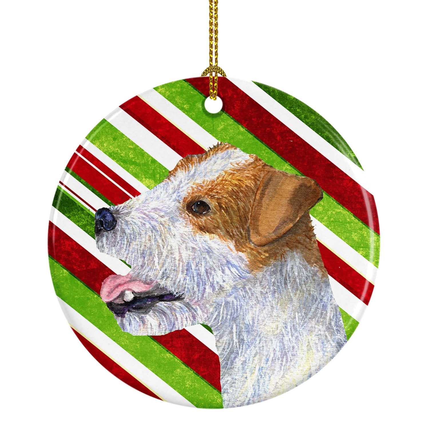 Jack Russell Terrier Candy Cane Holiday Christmas Ceramic Ornament Christmas Tree Hanging Decorations for Home Christmas Holiday, Party, Gift, 3 in, Multicolor