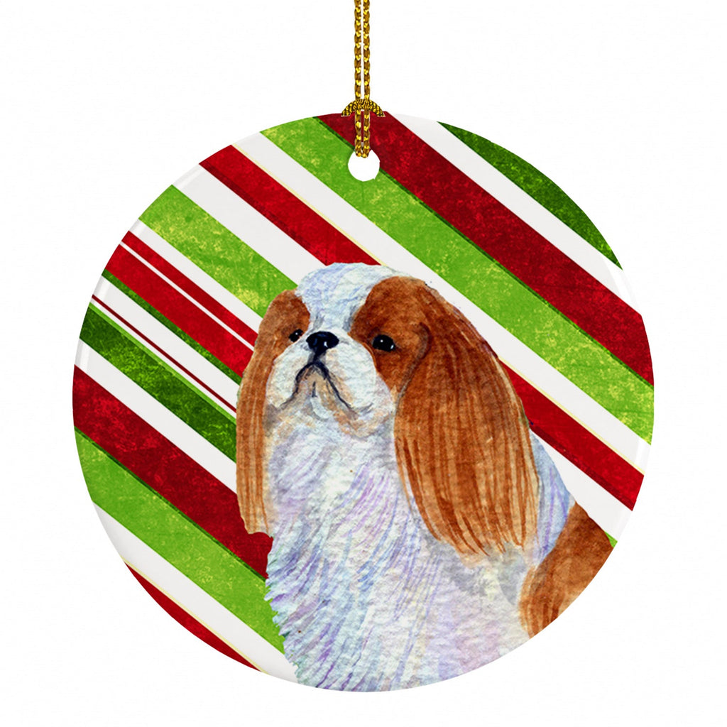 English Toy Spaniel Candy Cane Holiday Christmas Ceramic Ornament Christmas Tree Hanging Decorations for Home Christmas Holiday, Party, Gift, 3 in, Multicolor