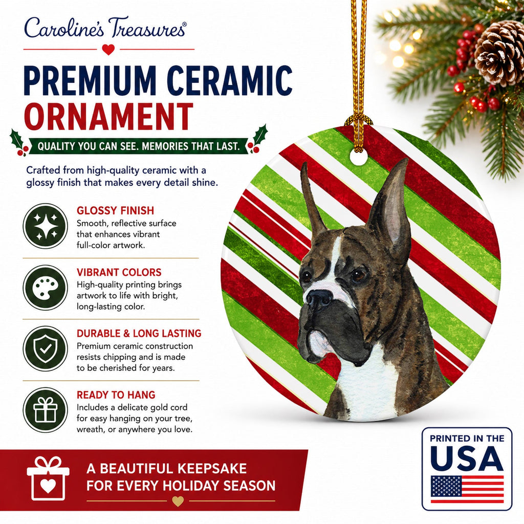Boxer Candy Cane Holiday Christmas Ceramic Ornament Christmas Tree Hanging Decorations for Home Christmas Holiday, Party, Gift, 3 in, Multicolor