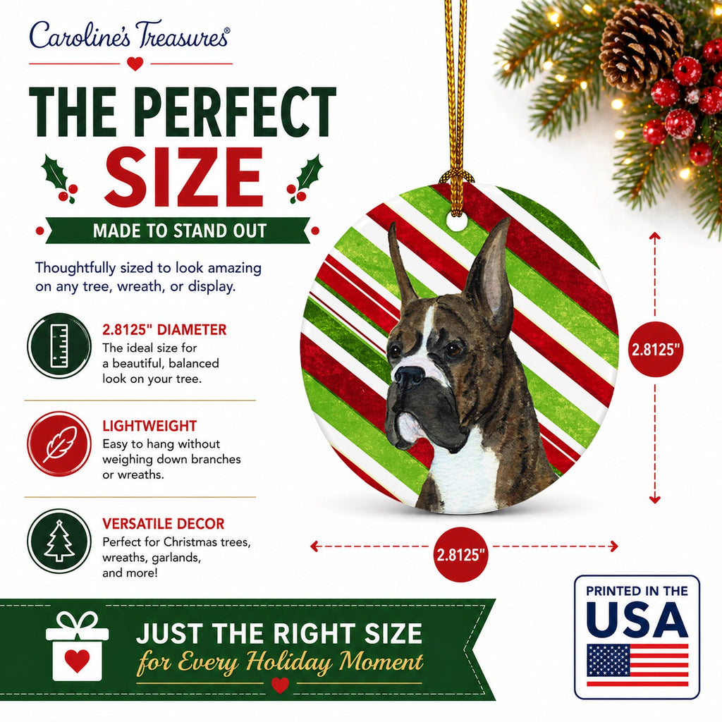 Boxer Candy Cane Holiday Christmas Ceramic Ornament Christmas Tree Hanging Decorations for Home Christmas Holiday, Party, Gift, 3 in, Multicolor
