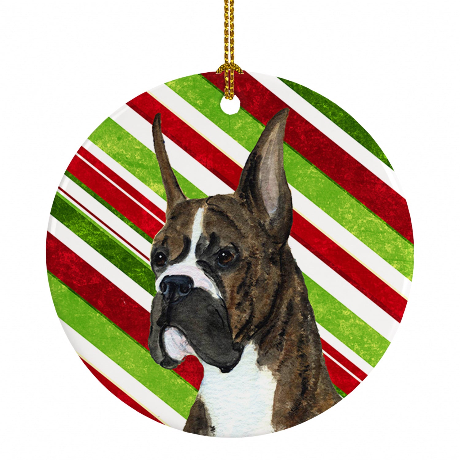 Boxer Candy Cane Holiday Christmas Ceramic Ornament Christmas Tree Hanging Decorations for Home Christmas Holiday, Party, Gift, 3 in, Multicolor