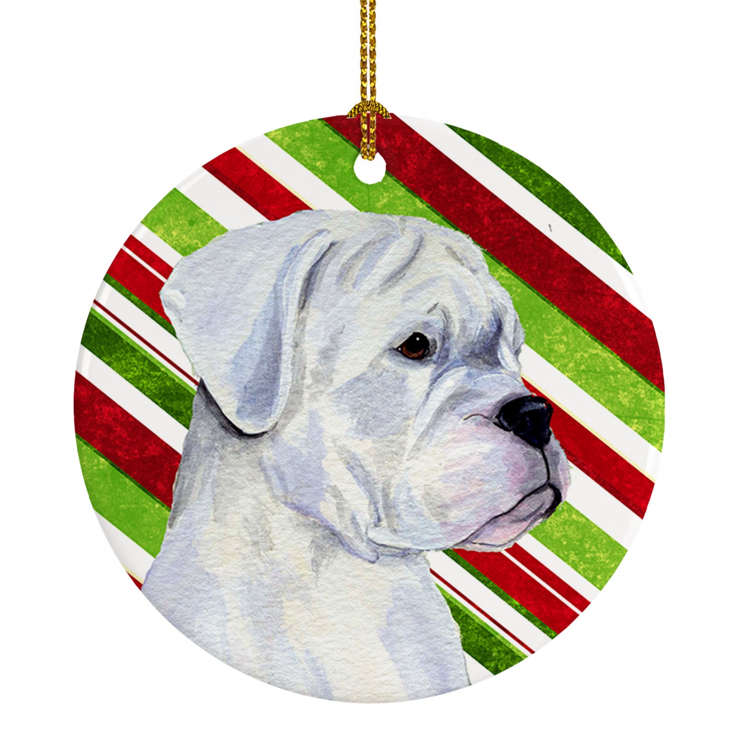 Boxer Candy Cane Holiday Christmas Ceramic Ornament Christmas Tree Hanging Decorations for Home Christmas Holiday, Party, Gift, 3 in, Multicolor