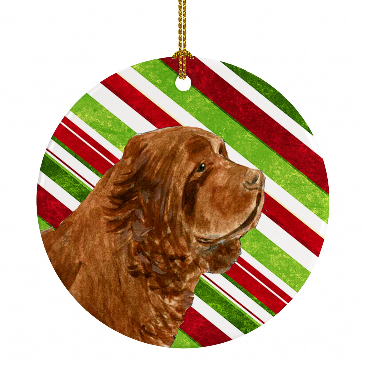 Sussex Spaniel Candy Cane Holiday Christmas Ceramic Ornament Christmas Tree Hanging Decorations for Home Christmas Holiday, Party, Gift, 3 in, Multicolor