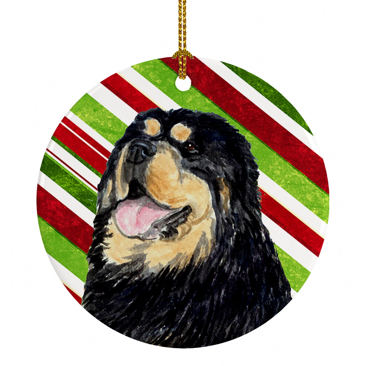 Tibetan Mastiff Candy Cane Holiday Christmas Ceramic Ornament Christmas Tree Hanging Decorations for Home Christmas Holiday, Party, Gift, 3 in, Multicolor