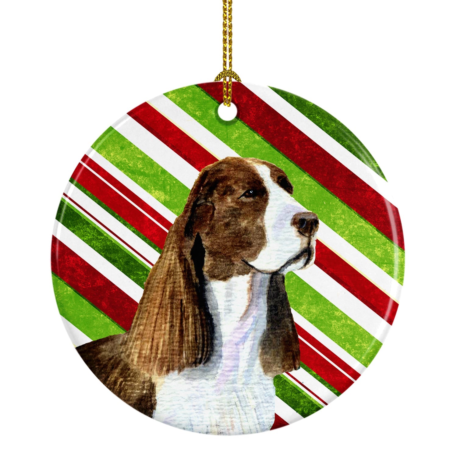 Springer Spaniel Candy Cane Holiday Christmas Ceramic Ornament Christmas Tree Hanging Decorations for Home Christmas Holiday, Party, Gift, 3 in, Multicolor
