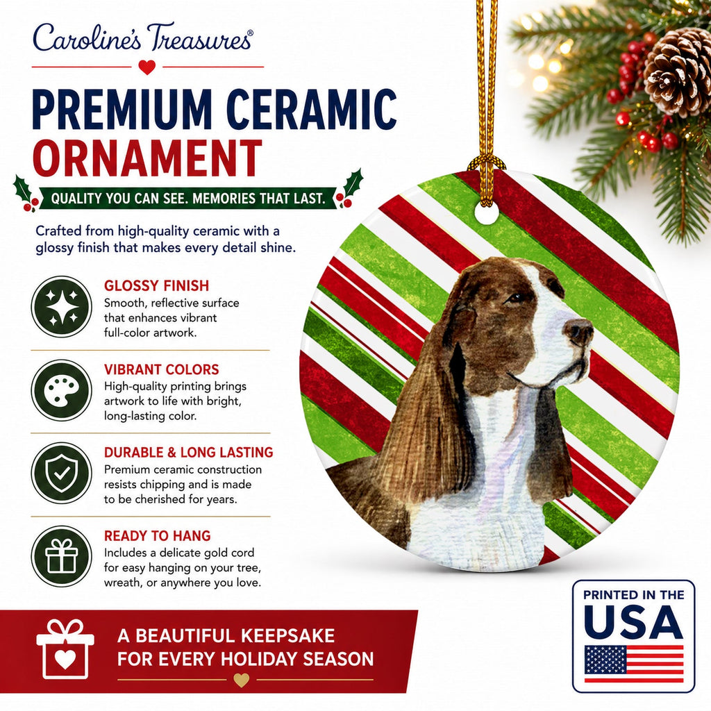 Springer Spaniel Candy Cane Holiday Christmas Ceramic Ornament Christmas Tree Hanging Decorations for Home Christmas Holiday, Party, Gift, 3 in, Multicolor