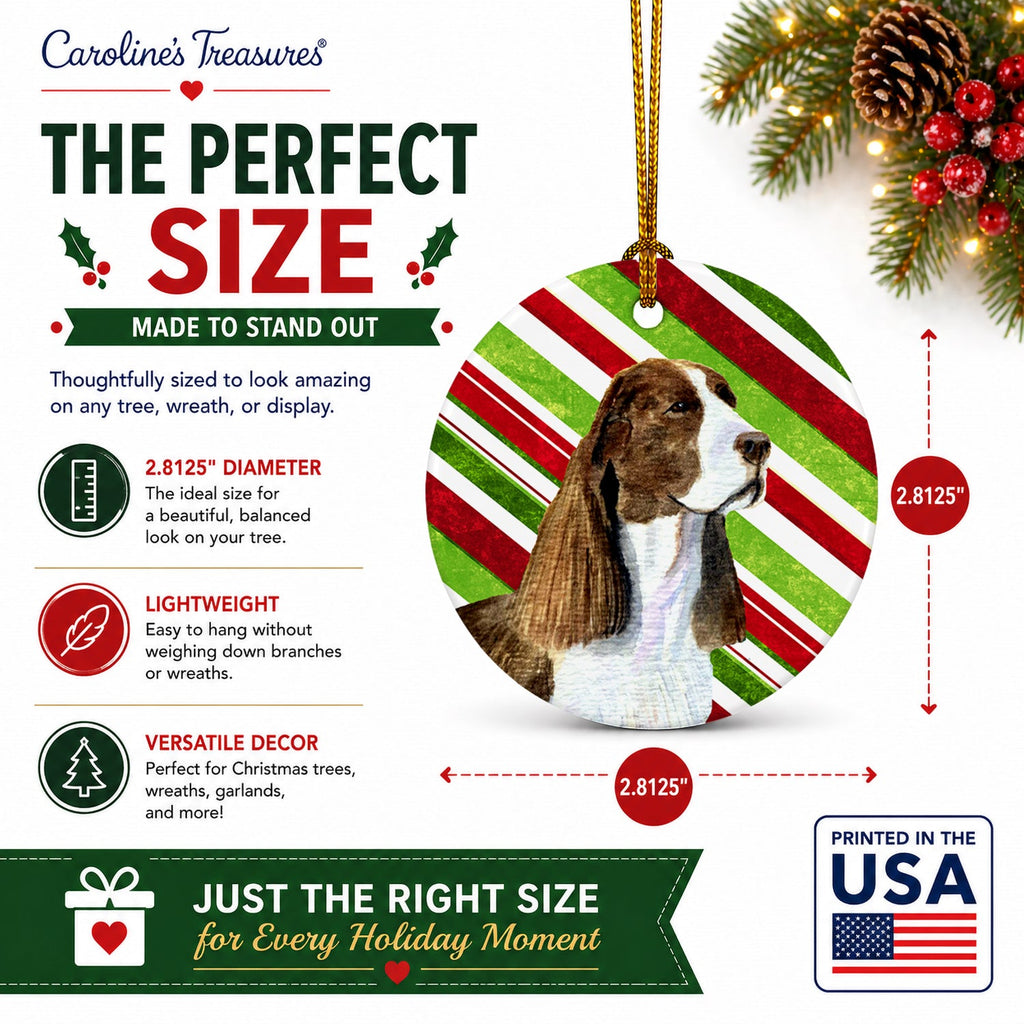 Springer Spaniel Candy Cane Holiday Christmas Ceramic Ornament Christmas Tree Hanging Decorations for Home Christmas Holiday, Party, Gift, 3 in, Multicolor